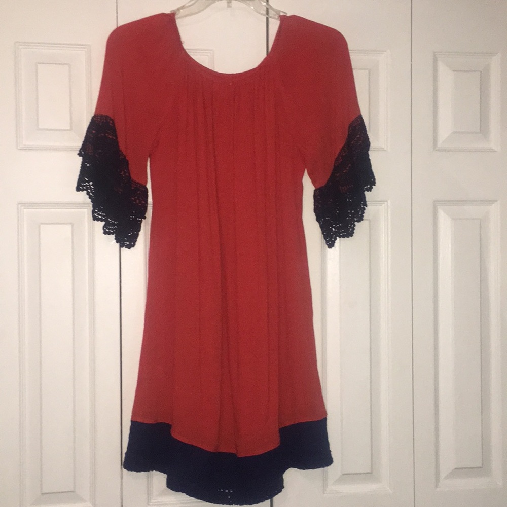 Burnt orange/navy blue dress